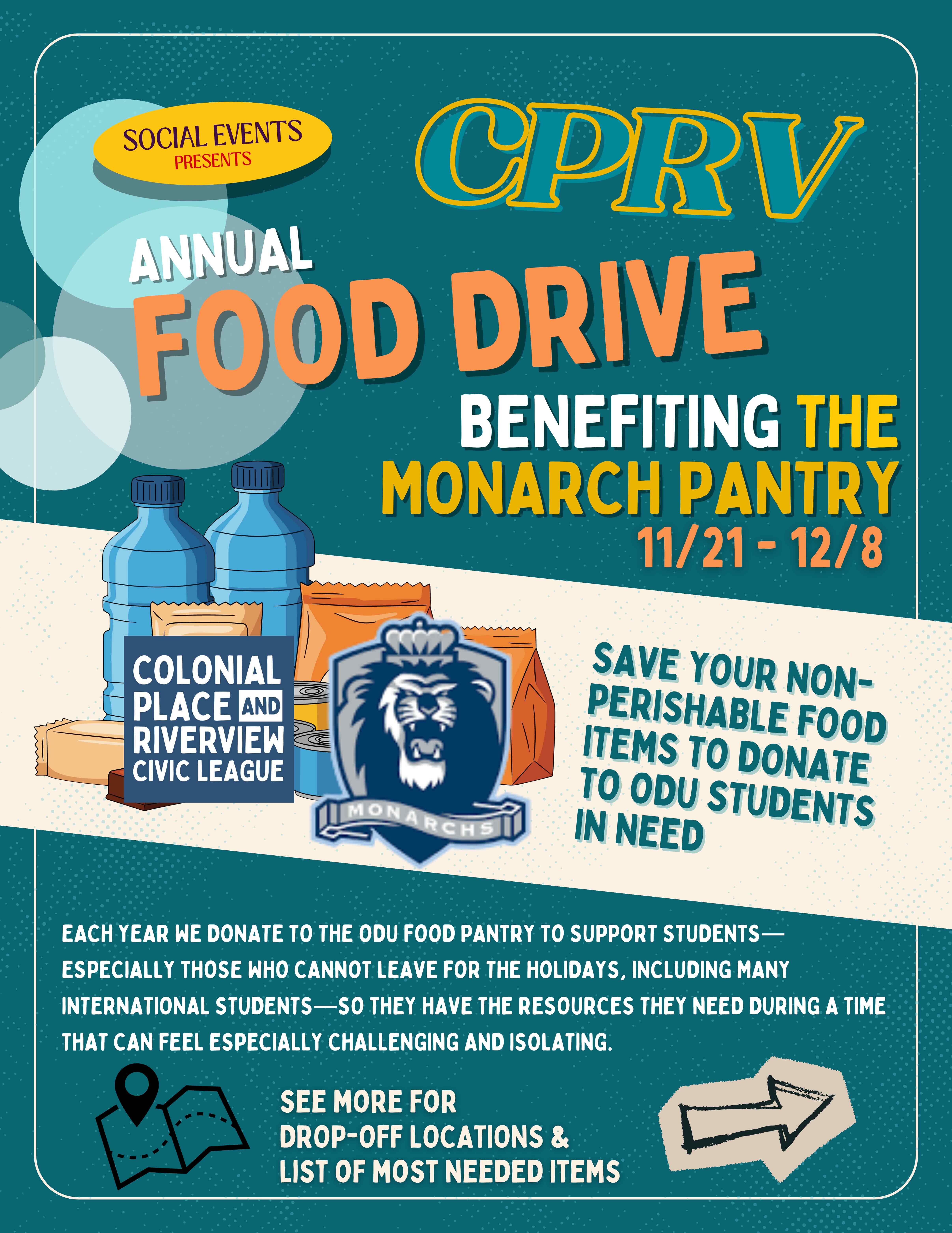 CPRV NOVEMBER 2025 FOOD DRIVE - Purple and Orange Modern Fall Lawn Cleanup Flyer